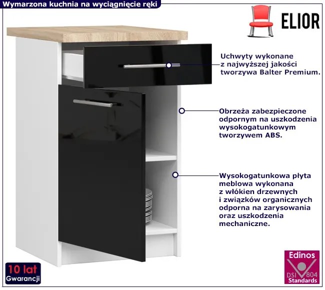 Nowoczesna dolna szafka kuchenna w kolorze czarny połysk - Cortez 10X