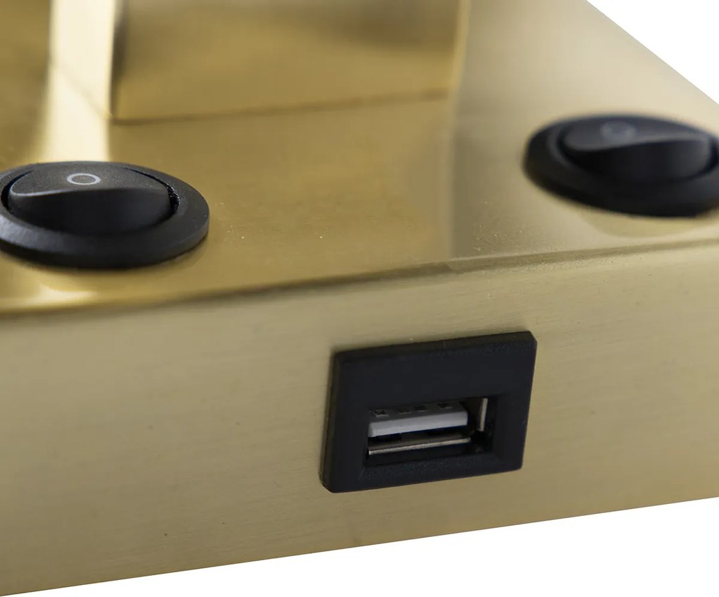 Inteligentna lampa ścienna złota z USB i czarnym kloszem, w tym WiFi A60 - Brescia