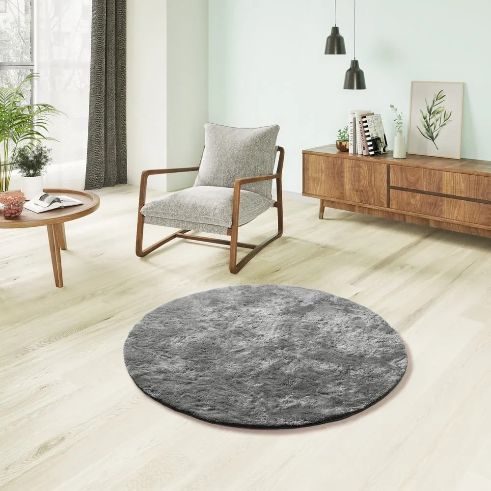 Antracytowy okrągły dywan ø 120 cm Roma Liso – Universal