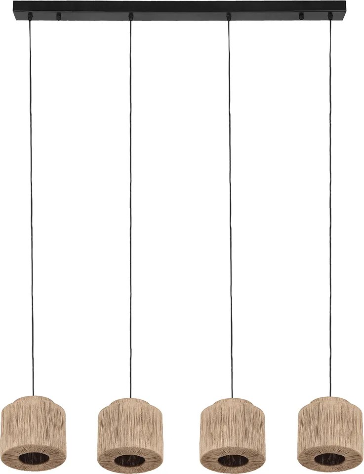 Lampa wisząca Japandi czarna z brązowym sznurem 4-źródła światła - Smilla