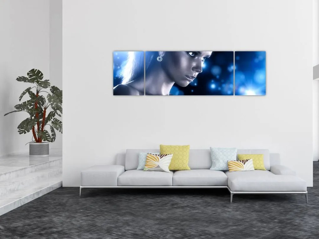 Obraz kobiety w niebieskim blasku (170x50 cm)