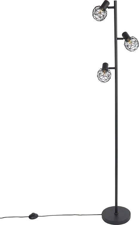 Designerska lampa podłogowa czarna 3-światłowa regulowana - Mesh
