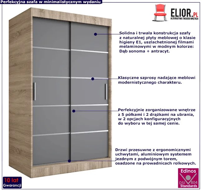 Przesuwna szafa 120 dąb sonoma + antracyt P0-C32