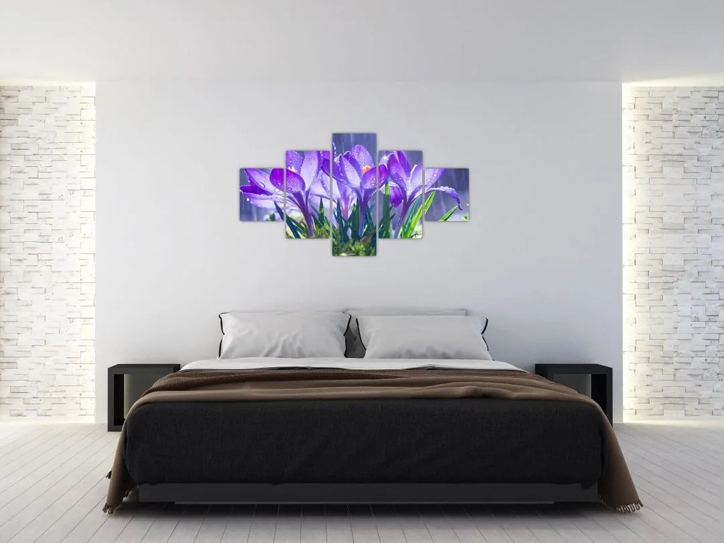 Obraz kwiatów w deszczu (125x70 cm)