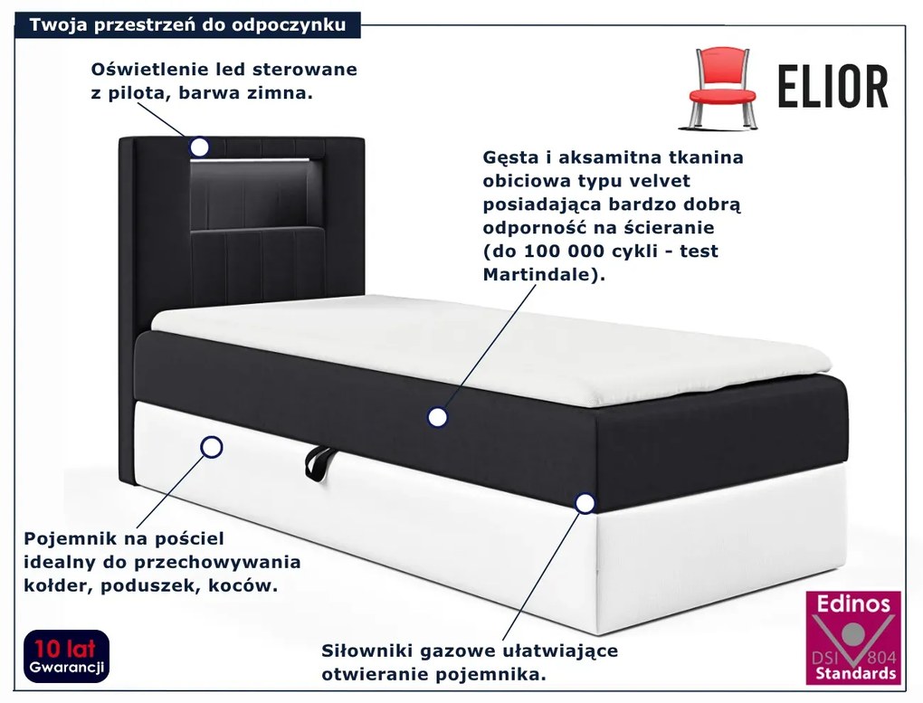 Czarne jednoosobowe łóżko z pojemnikiem 3 rozmiary D3-K19