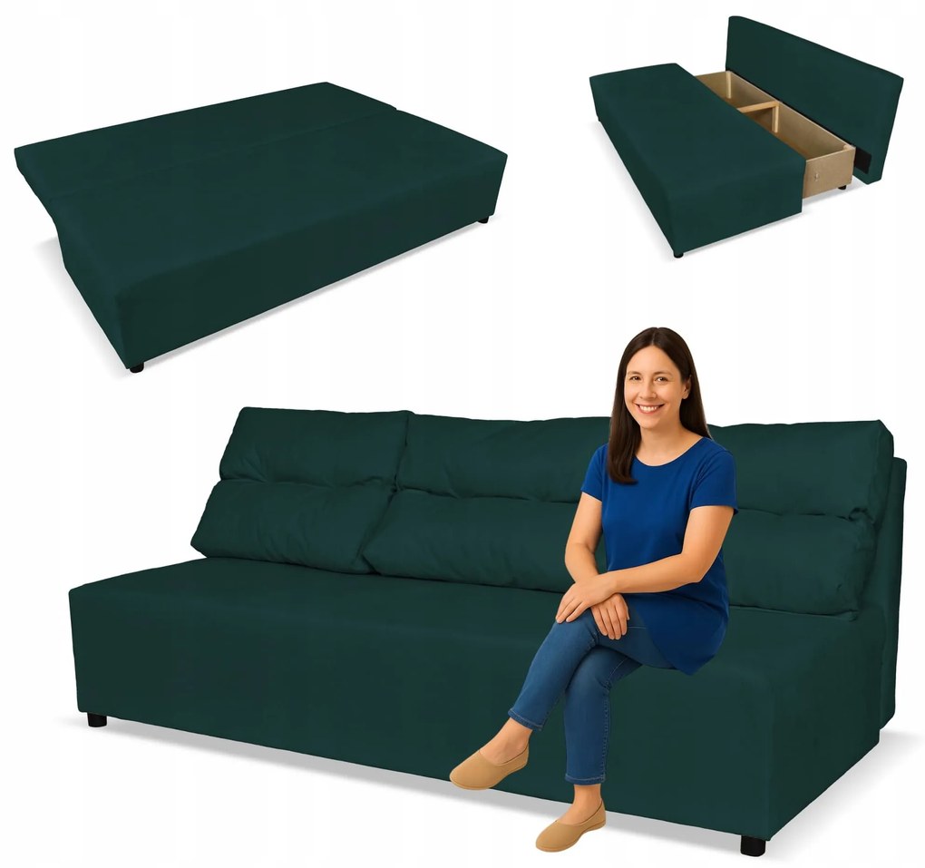 Kanapa sofa KIMO funkcja spania pojemnik Family Meble Hunter zielony welur