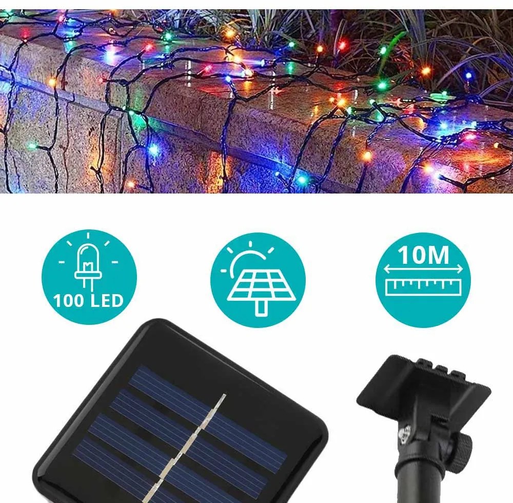 Lampki solarne, ozdobne, 100 diod LED-10 metrowy-kolorowy