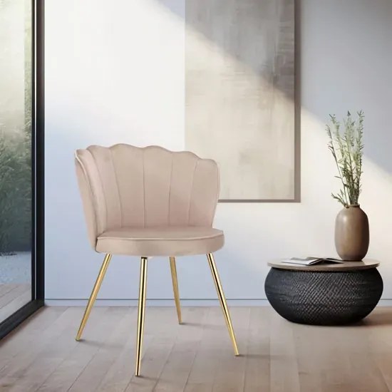 Beżowe krzesło tapicerowane welurowe R5-D80