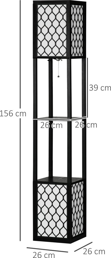 HOMCOM Nowoczesna Lampa Podłogowa z Półkami Przełącznik Łańcuszkowy Dekoracyjna Czarno Biała 26x26x156cm | Aosom PL