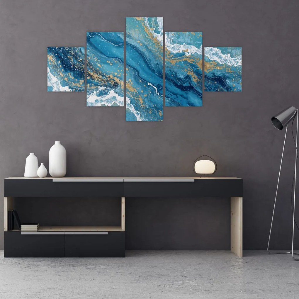 Obraz - Jasnoniebieski marmur ze złotem II. (125x70 cm)