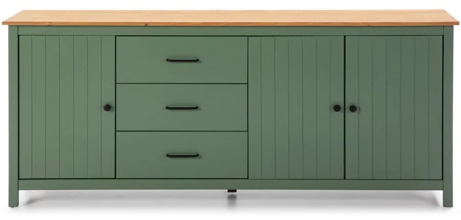 Zielono-naturalna niska komoda z litego drewna sosnowego 190x80 cm Miranda – Marckeric