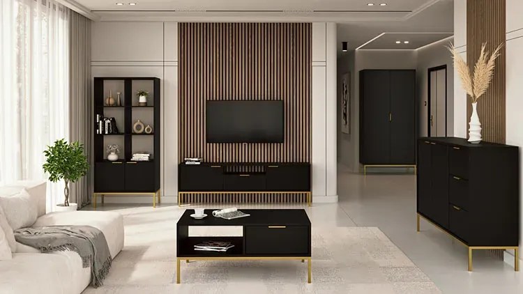 Stojąca szafka RTV w stylu glamour 135 cm czarny + złoty B5-A86