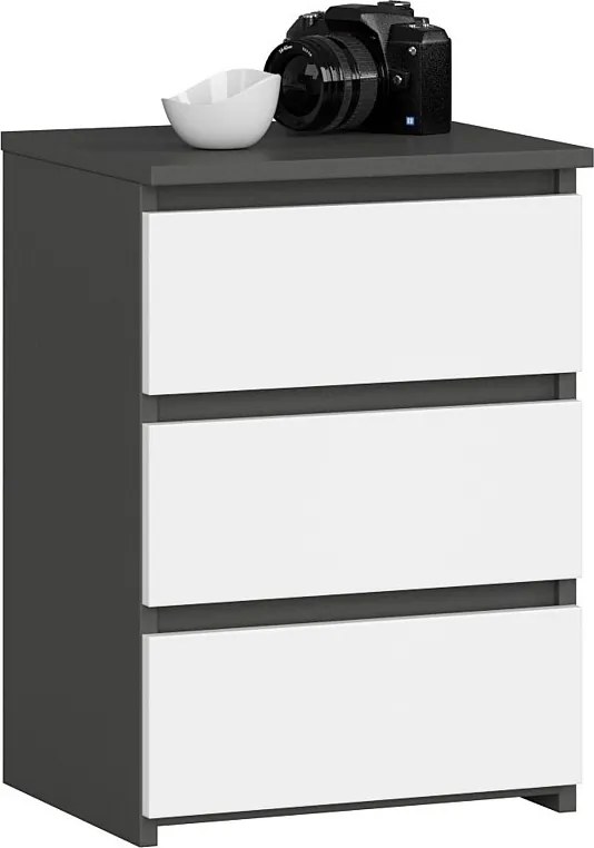 Szafka nocna AKORD CL3 Grafit Szary 40 cm 3 szuflady kolor Biały mat 40x35x57 cm