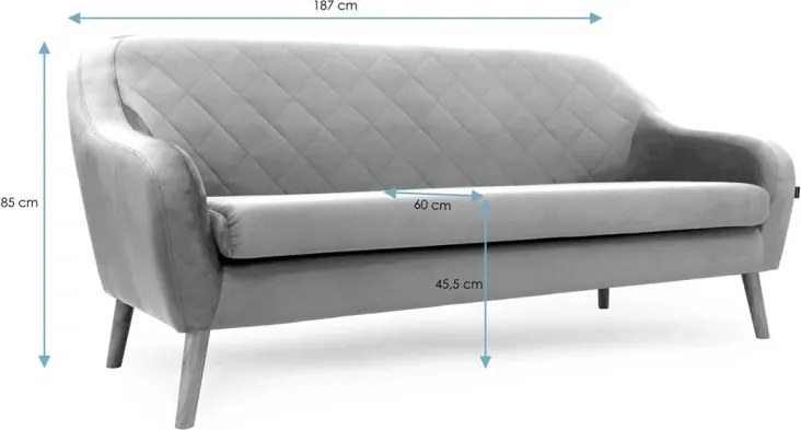 Szara 3-osobowa sofa CORANTI VELVET