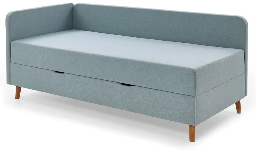 Jasnoniebieskie tapicerowane łóżko jednoosobowe ze schowkiem 90x200 cm Cabana – Meise Möbel
