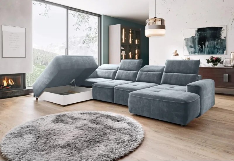 Narożnik COLOMBO XL z elektryczną regulacją siedziska Lewostronny w tkaninie PALLADIUM 15 WERSAL