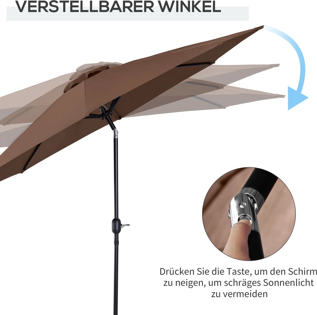 Outsunny Parasol Ogrodowy Zginany z Korbką 180m² Poliester Wysoka Odporność Brązowy | Aosom PL