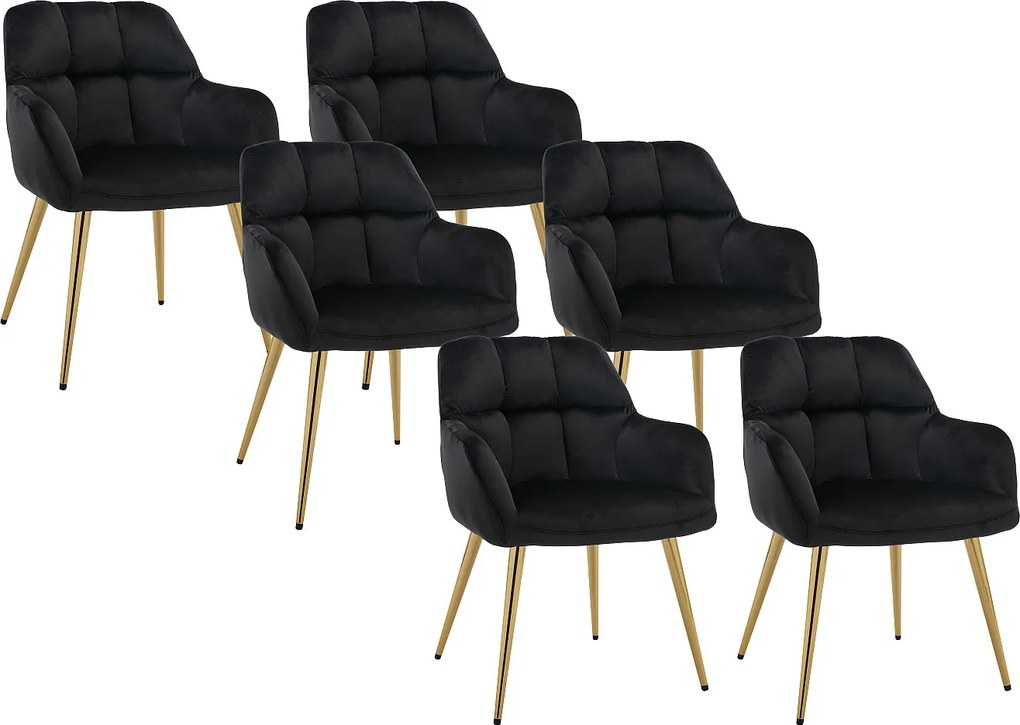 Zestaw 6 krzeseł z podłokietnikami z weluru i złotego metalu - Czarny - PEGA marki Pascal Morabito