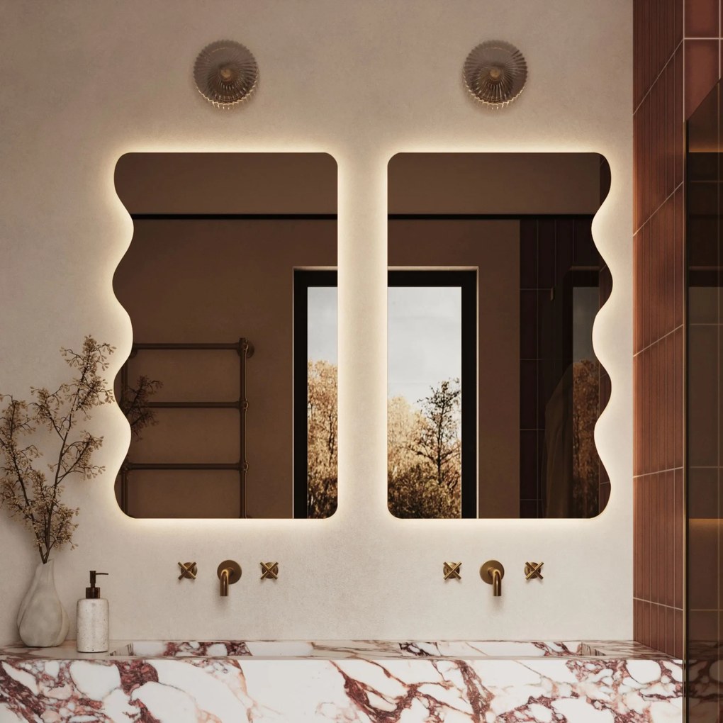 Lustro dekoracyjne oszlifowane z podświetleniem WAVE LED | Różne rozmiary | Różne kolory : Kolor tafli szkła - Brąz, Rozmiar - 60 x 120 cm