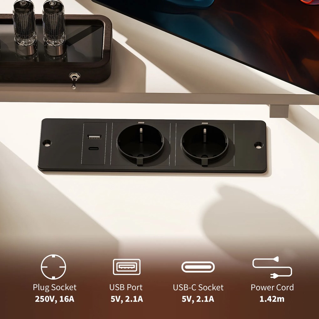 HOMCOM L-kształtne biurko narożne z zintegrowanym gniazdkiem, stojakiem na monitor i półką na przechowywanie, biały