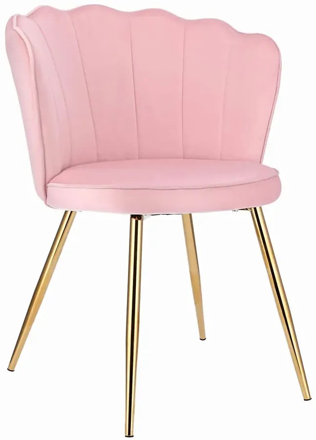 Różowe tapicerowane krzesło na złotych nogach A6-R20