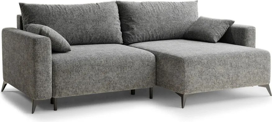Szary rozkładany narożnik ze schowkiem z tkaniny szenilowej (prawostronny/z szezlongiem) Leon – Maison de Rêve