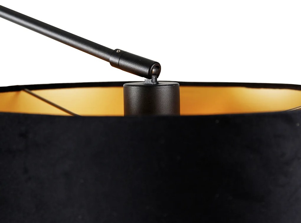 Lampa ścienna czarna z czarnym aksamitnym kloszem 35 cm regulowana - Blitz Nowoczesny Oswietlenie wewnetrzne