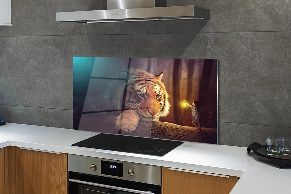 Panel szklany do Kuchni Spotkanie: Tygrys i Człowiek w Lesie