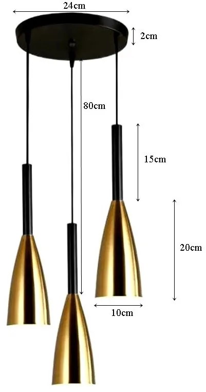 Lampa sufitowa metalowa klosz wisząca AT27-3SZ-Gold+Black