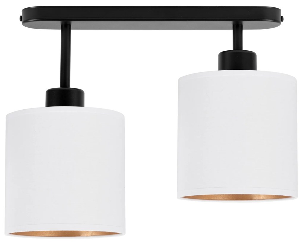 Lampa sufitowa czarna dwupunktowy spot z białymi abażurami C-3306SC-WE