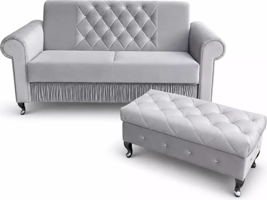 Zestaw wypoczynkowy - tapicerowana kanapa Roma 2 osobowa oraz nowoczesny podnóżek Glam 90 cm