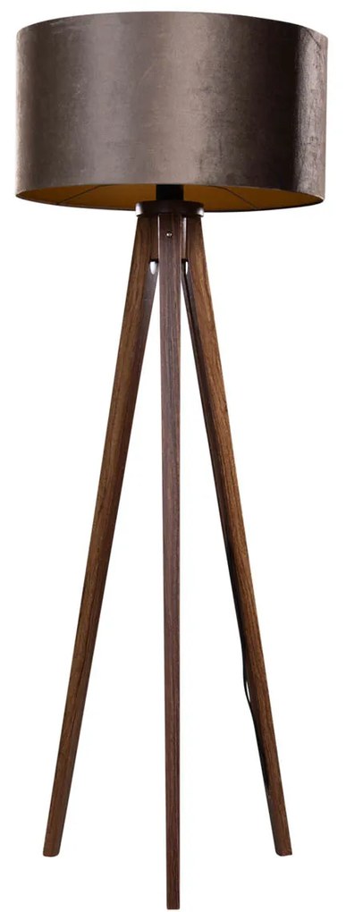 Lampa podłogowa Tripod z drewna orzechowego z brązowym aksamitnym abażurem 50 cm - Tripod Classic