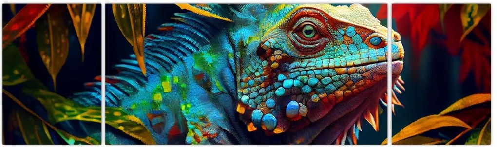 Obraz - Kolorowa iguana (170x50 cm)