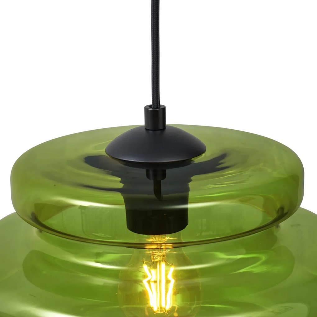 Retro Lampa Wisząca Czarna z Zielonym Szkłem 4-punktowa - Denise Retro Oswietlenie wewnetrzne