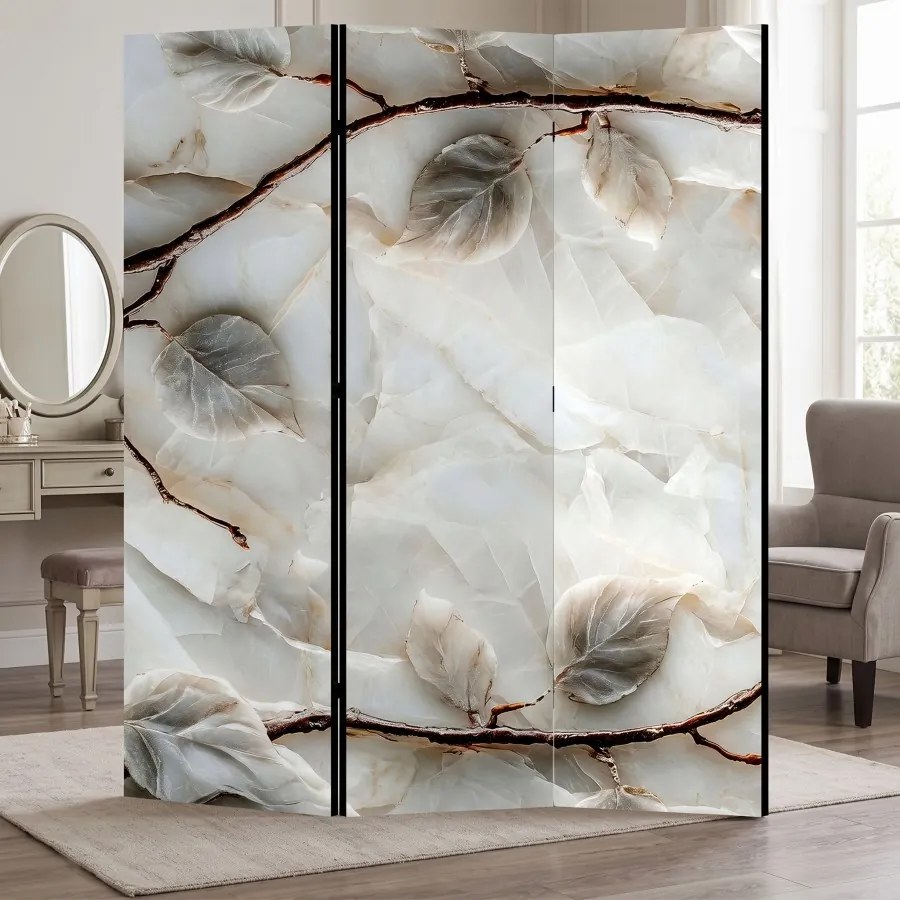 Parawan pokojowy 3-częściowy 135x172 Jednostronny dekoracyjny glamour mineralny Biały Alabastrowe Gałęzie