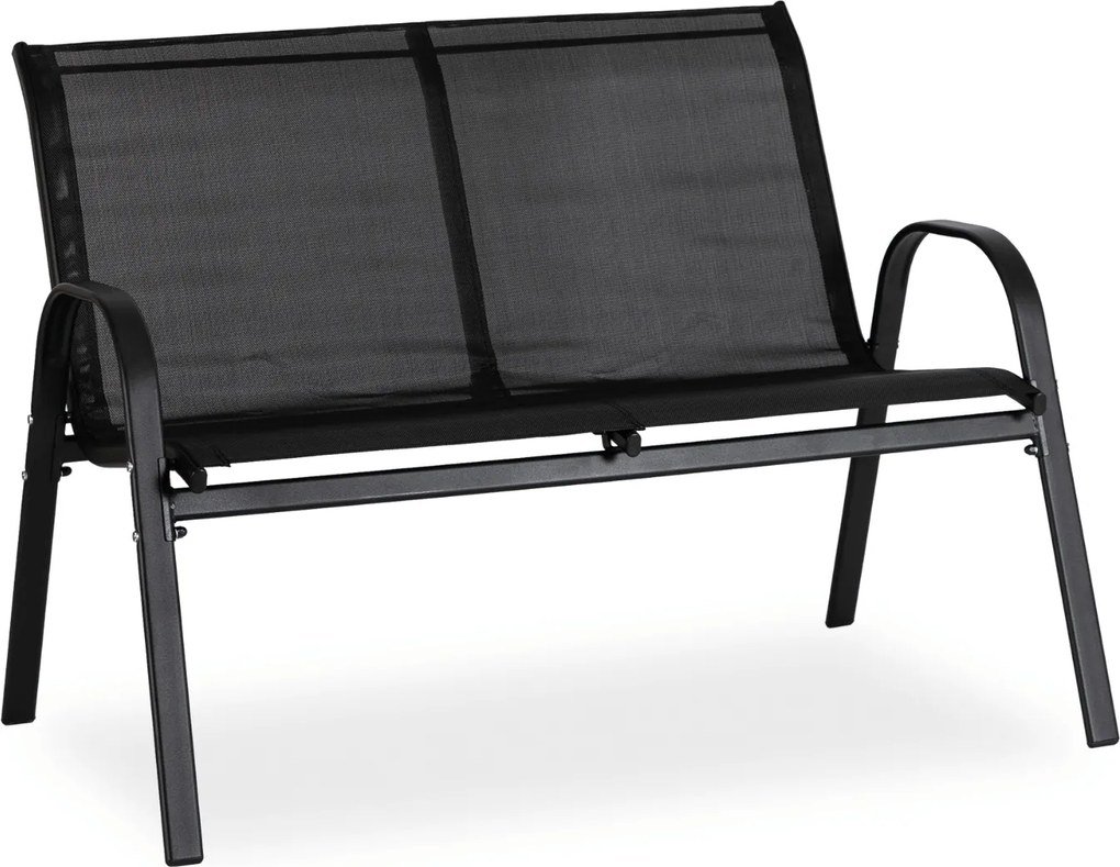 Zestaw Mebli Ogrodowych MINNESOTA Czarny Ławka Krzesła Stolik Tarasowy Siatka Nowoczesny