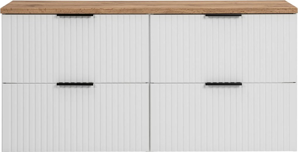 Zestaw szafka wisząca podwójna podumywalkowa biała 120 x 46 cm ASTROS white z blatem dębowym OAK