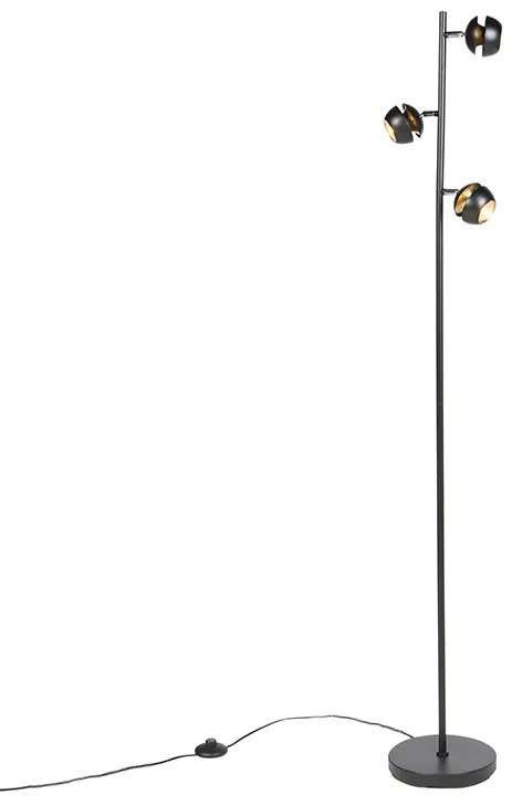 Nowoczesna lampa stojąca 3-punktowa czarna ze złotym wnętrzem - Buell Deluxe