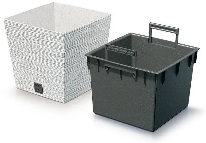 Doniczka FURU SQUARE LOW ECO WOOD z wkładem 24 cm, biały ECO