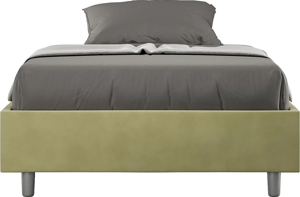 Łóżko wyposażone w stelaż z listwami z pojemnikiem tapicerowane 140x200 microfibra zielony Azelia