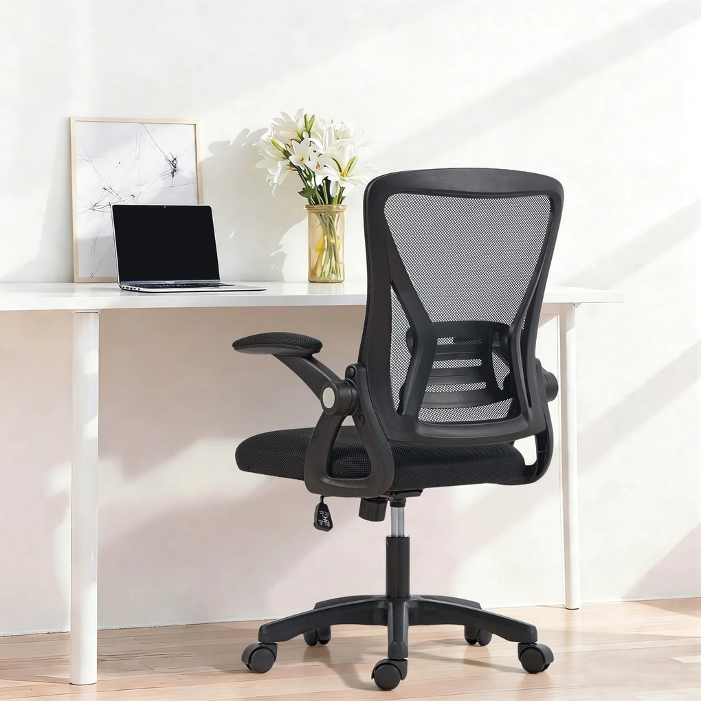 HOMCOM Fotel biurowy Ergonomiczny regulowany fotel biurkowy z podnoszonymi podłokietnikami, podparciem lędźwiowym, czarny | Aosom PL