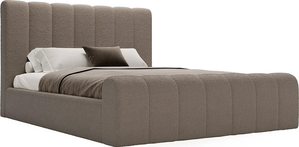 Emporius Valetta łóżko dwuosobowe 200x200 - wyoski przód, pojemnik, tkanina boucle - łóżko sypialniane w nowoczesnym stylu - ciemny szary (Anthology 18)