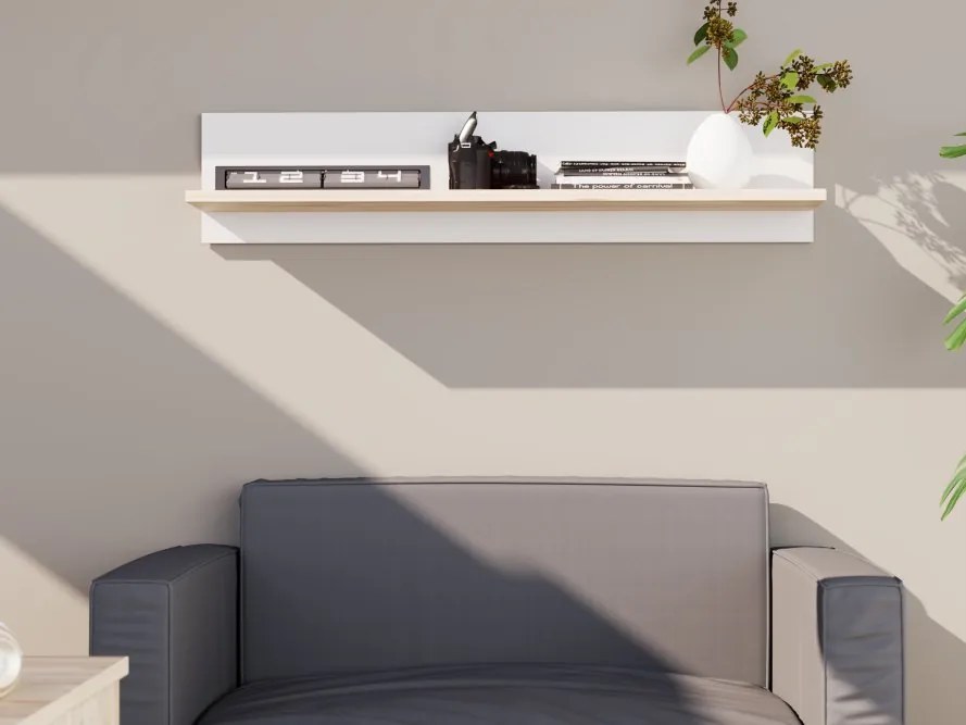Prosta półka ścienna 120 cm Vankka 03, kolor dąb/biały