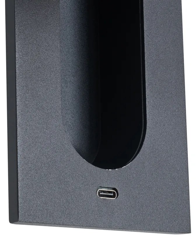 Nowoczesny Kinkiet / Lampa scienna czarny z LED i portem USB-C - Hilton Nowoczesny Oswietlenie wewnetrzne