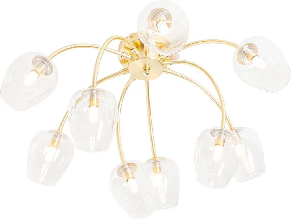 Klasyczna lampa sufitowa złota ze szkłem 9-świateł - Elien