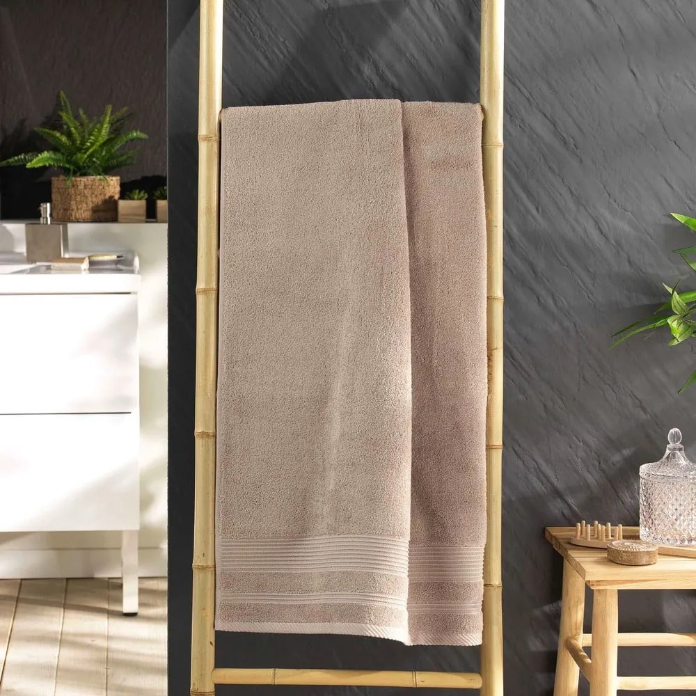 Beżowy bawełniany ręcznik kąpielowy frotte 70x130 cm Tendresse – douceur d'intérieur