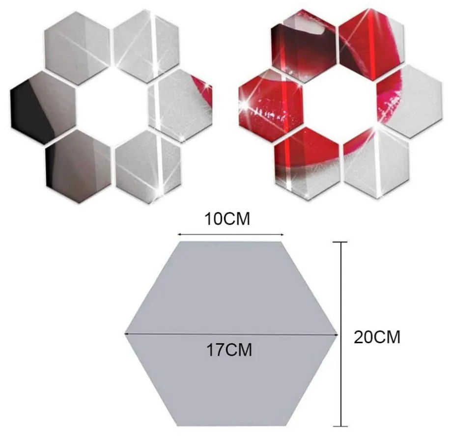 Zestaw 12 adhezyjnych naklejek lustrzanych Ambiance Hexagonal Mirror, 20x17 cm