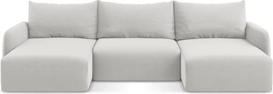 Jasnoszary aksamitny rozkładany narożnik ze schowkiem (w kształcie litery U) Kalena – Makamii