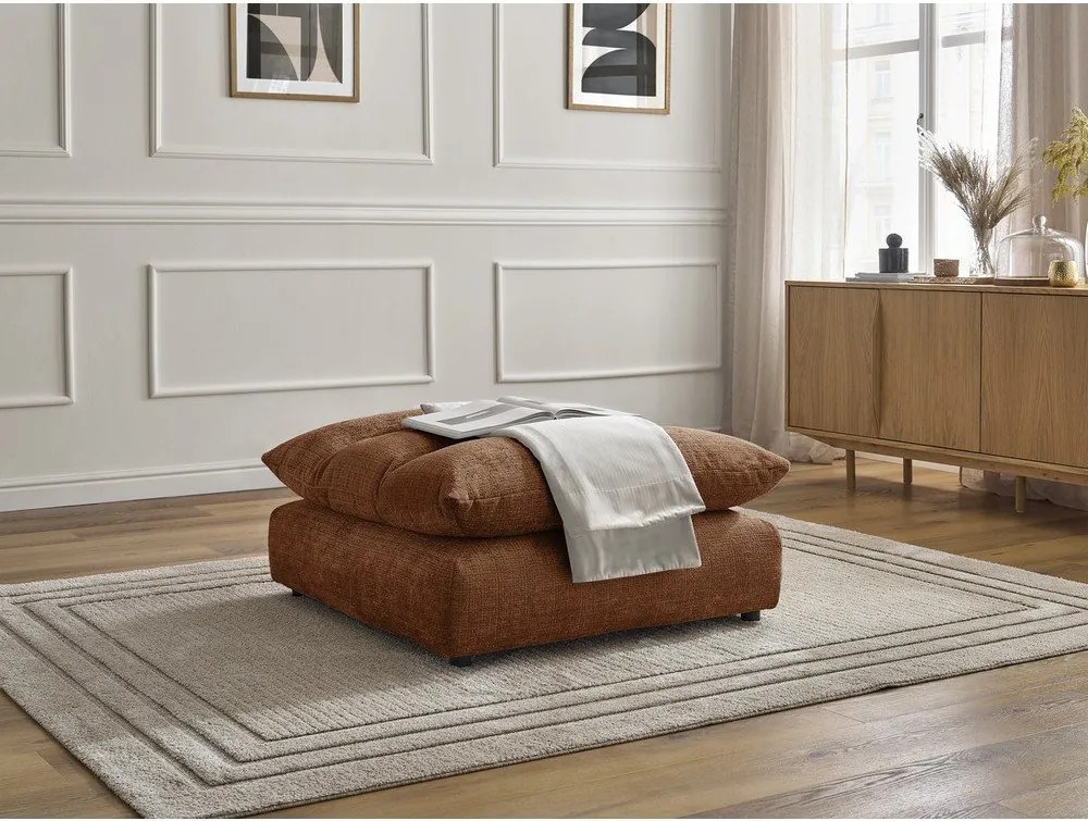 Pomarańczowy podnóżek z tkaniny szenilowej Neil – Bobochic Paris