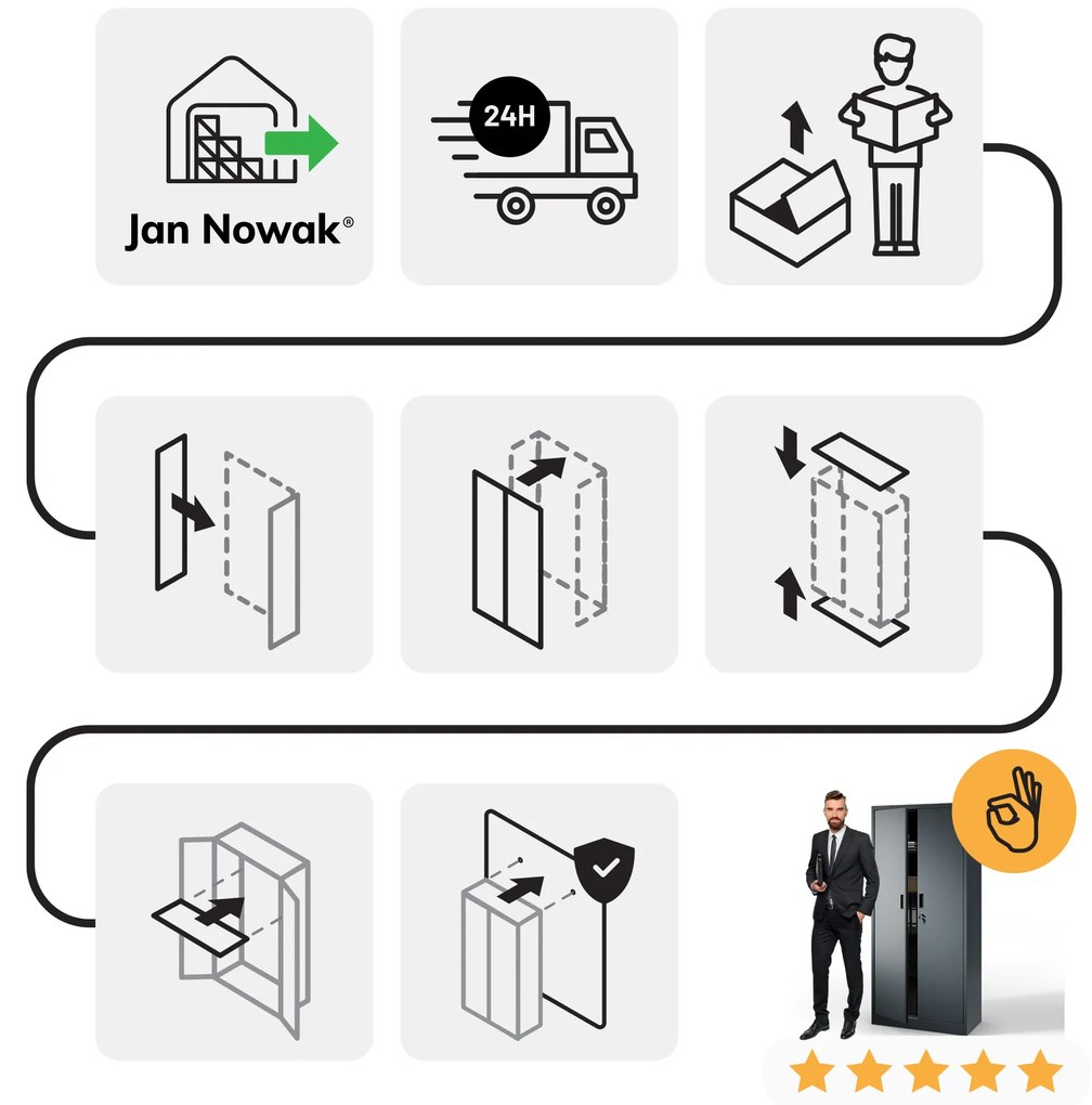 Szafa JAN Compact 1750 x 800 x 400 mm, antracytowa
